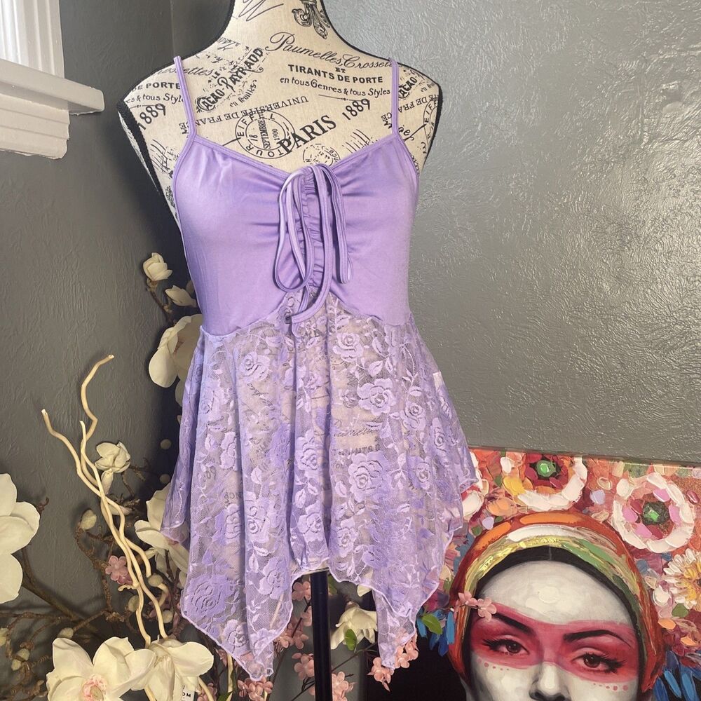 Avidlove Women's Floral Lace Lingerie Purple Nightgown Babydoll Slip Size Large